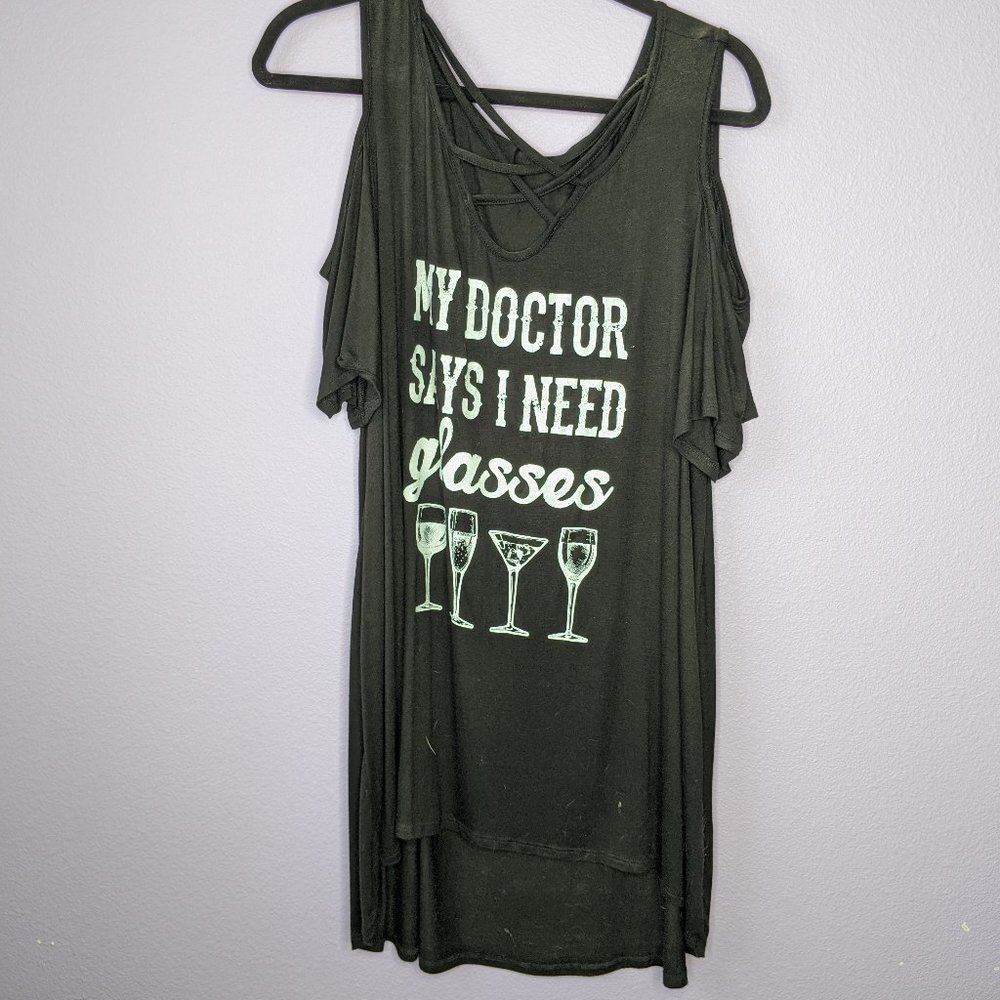 Cold Shoulder Shirt, Black, Sz 2XL